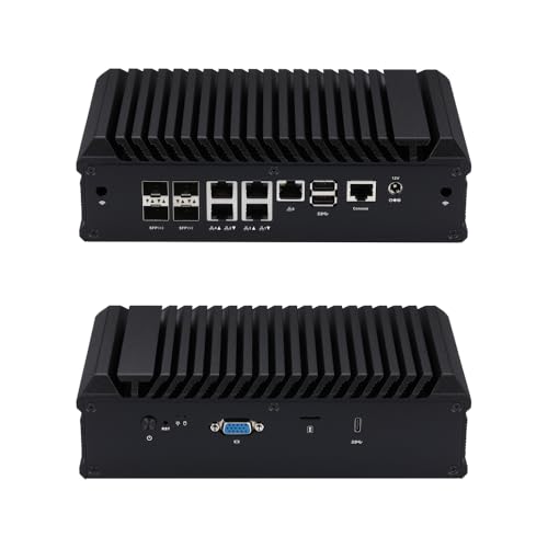 Qotom Fanless Mini PC Q20322G9 Atom C3558 4 Cores, 2X 10G SFP+, 5X 2.5G LAN, Industrial Network Appliance Firewall Router-8GB RAM 256GB SSD