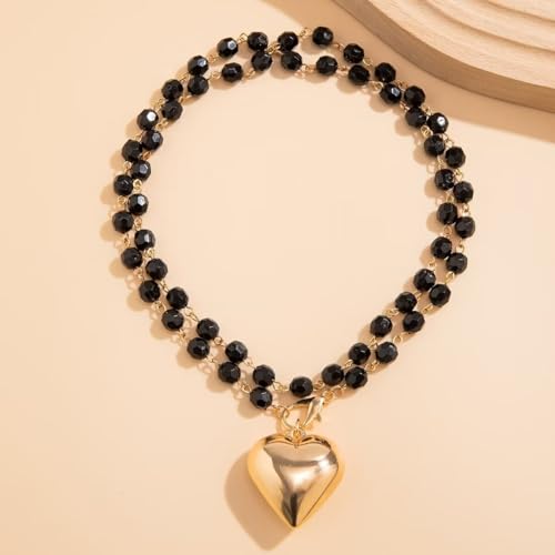 Collier cœur noir ras du cou en couches pour affirmer un look affirmé