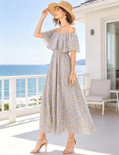 Image of Bluetime Womens Maxi Dress Off Shoulder Floral Print Boho Beach Long Summer Dresses