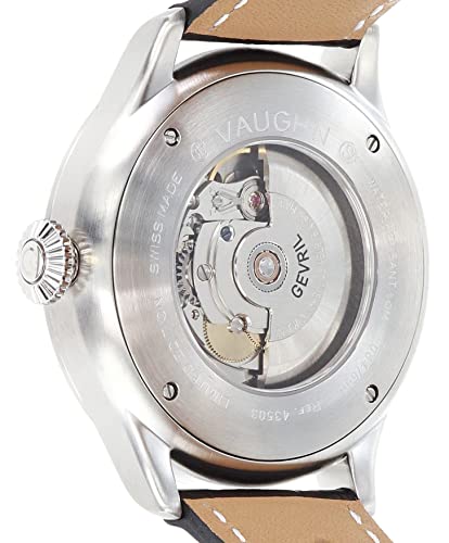 Gevril 43503-01 Men's Vaughan Swiss Automatic Watch, Genuine Italian Black/White Stitching Leather Strap4