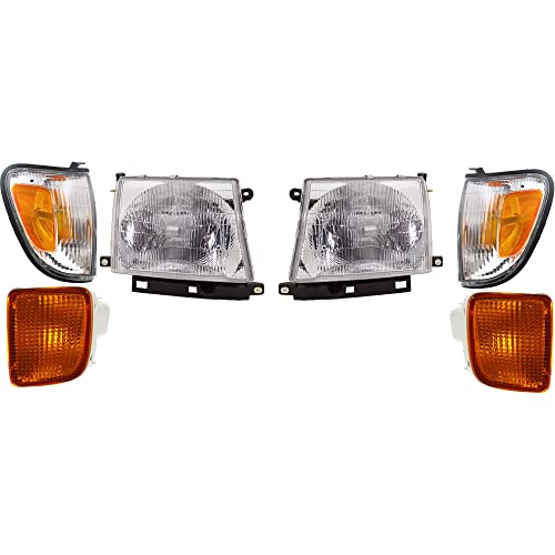 Garage-Pro Headlights Assembly Pair For Toyota Tacoma 1998-2000 Halogen With Bulbs Corner Turn Signal Light 4WD & RWD Built To Sept 2000 Replaces# 8111004090