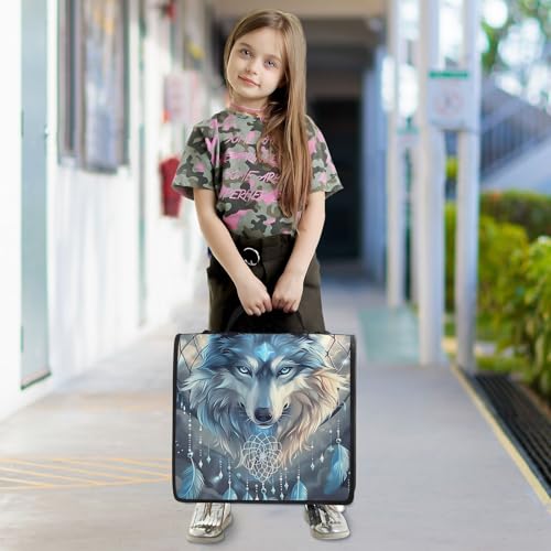 Image of 3 Ring Zipper Binder with Shoulder Strap Wolf Dream Catcher Wolves 1.5 inch Binders Keeper Large Capacity Multi Pockets for School Office Supplies