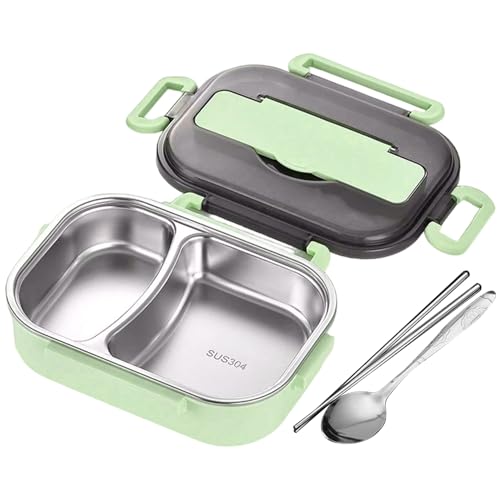 Consejos para Comprar Contenedores de oficina - solo los mejores. 49 Lonchera térmica con cubiertos, 1L 2 compartimentos lonchera de acero inoxidable con tapa, contenedor de alimentos portátiles gran capacidad para la oficina escolar &&