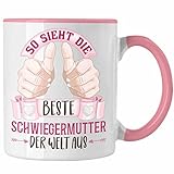Trendation - So Sieht Die Beste Schwiegermutter der Welt Aus Tasse Geschenk Muttertag Schwiegermama Geschenk Geburtstag Spruch (Rosa)