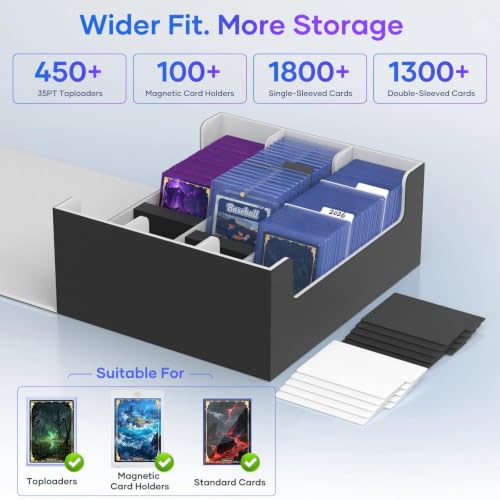 Image of Mlikero Card Deck Case for Trading Cards 1800+, Trading Card Storage Box Fits Toploader and Magnetic Card Holder, Leather Magnetic Closure Deck Box Fit for MTG, TCG