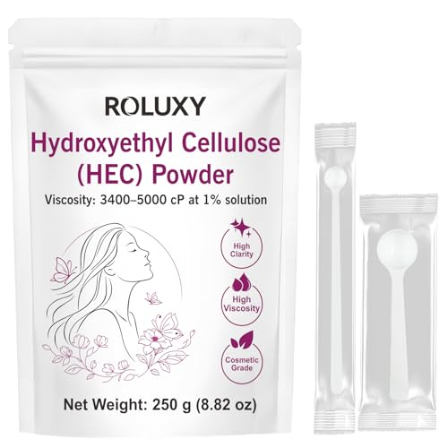 ROLUXY Hydroxyethyl Cellulose HEC Powder 250g (8.82oz), 100% Pure Cosmetic Grade HEC Powder Water-Soluble Thickener, High Viscosity & High Clarity Powder for DIY Gels, Serums, Lotions