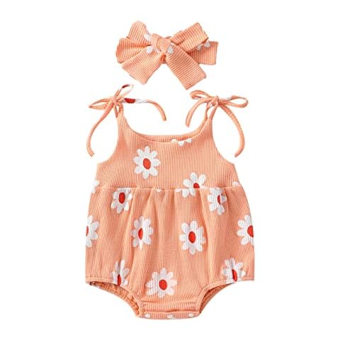 Kupretty Newborn Baby Girl Summer Clothes Sleeveless Strap Daisy Romper Bodysuit Jumpsuit Playsuits Cute Boho Outfit (A Pink, 12-18 Months) Cover