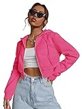 Floerns Women's Casual Long Sleeve Zip Up Cropped Hoodie Jacket with Pockets Hot Pink Medium