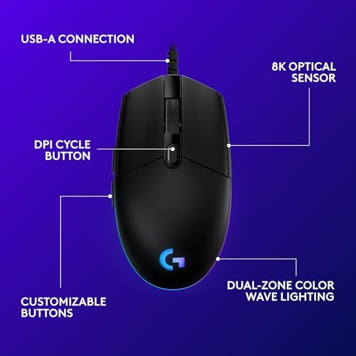 Logitech G203 Wired Gaming Mouse, 8,000 DPI, Rainbow Optical Effect LIGHTSYNC RGB, 6 Programmable Buttons, On-Board Memory, Screen Mapping, PC/Mac Computer and Laptop Compatible - Black — view 7