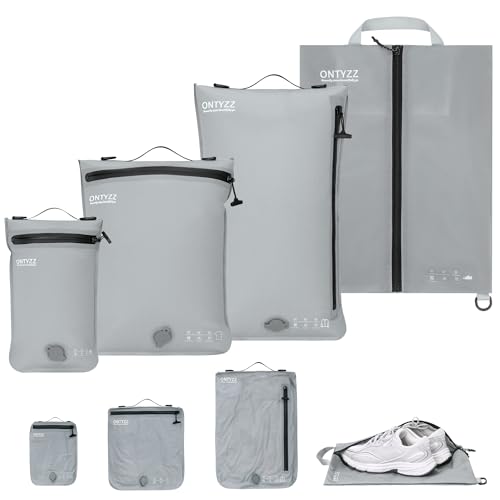 Organizador de Maletas Compresión Cubo Embalaje Set de 4 Reutilizables TPU Bolsas de Vacío con IPX8 Cremallera Impermeable Bolsas de Vacío para Ropa Calcetines Zapatos（Sin Bomba）