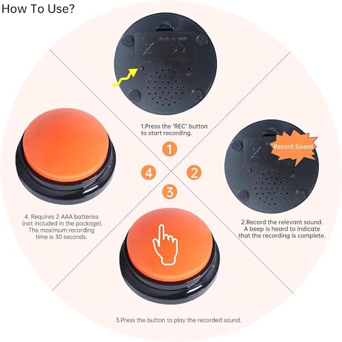 Image of Foodie Puppies Interactive Dog Toys, Pet Voice Training Talking Button /Buzzer Toy for Communication - (Recording Button) 30Sec Record & Playback, [Without Battery] (Color May Vary)