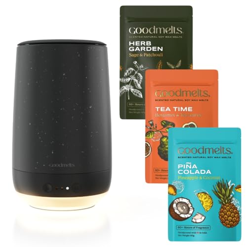 Image of Aura Wax Melting Starter Kit - Ceramic Aroma Diffuser with 1 Warmer & 3 Scented Soy Melts | 180+ Hours Scent Time - Smoke-Free, Natural Fragrance for Home (Midnight, Nostalgia)