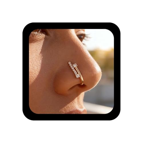 Xduargs Anillo de nariz con clip de cristal bohemio, estilo vintage, con circonita cúbica falsa, anillo de nariz dorado, sin perforaciones, joyería para mujeres y niñas