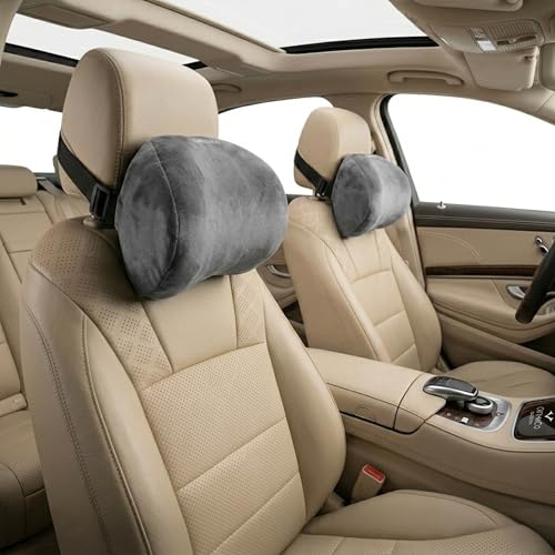 Image of Car Neck Rest Pillow Pack of 2, Memory Foam Ergonomic Neck Pillow for Car Seat Head Support, Universal Neck Rest for Car Driver or Passenger, Grey, 1 Year Warranty