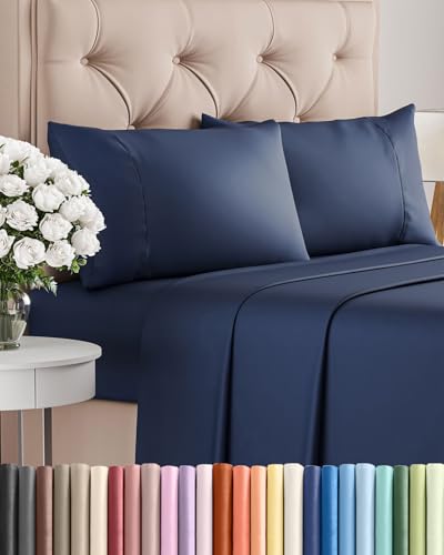 Twin Size Sheet Set - 4 Piece - Hotel Luxury Bed Sheets - Extra Soft - Deep Pockets - Easy Fit - Breathable & Cooling - Wrinkle Free - Comfy - Navy Blue Bed Sheets - Twins Royal Sheets - 4 PC