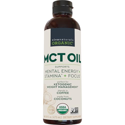 Viva Naturals Organic MCT Oil, 16 fl oz – MCT Oil for Coffee, USDA Organic, Non-GMO, Paleo Certified & Keto Friendly, Supports Energy & Mental Clarity