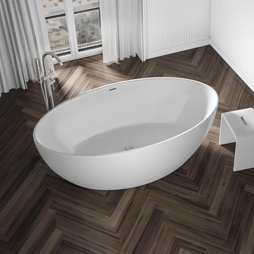 BERNSTEIN Freistehende Badewanne aus Sanitäracryl Wanne mit Doppelwandiger Konstruktion 175 x 100 x 58 cm - 5 Jahre Garantie - Standbadewanne Destino in Weiß glänzend, Acryl-Wanne – Bild 3