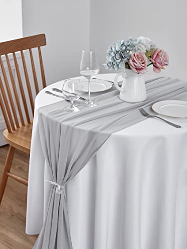 Beddeb 10 Pack Gray 10Ft Chiffon Table Runner 29X120 Inches Sheer Chiffon Table Runner Romantic Boho Rustic Table Runner For Wedding Birthday Party Decor Bridal Baby Shower Table Decoration #TOP4