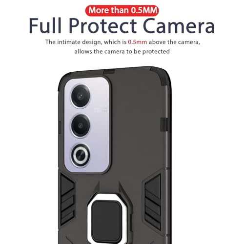 Image of Pikkme D5 Tough Armor Back Cover | 360 Protection Case | Ring Holder Stand Bumper Case for Oppo A3 Pro 5G (Black)