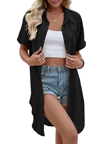 Robe-chemise de plage boutonnée en noir chic pour une silhouette estivale pure