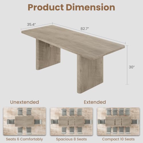 Image of GarveeHome Rectangular 63 inch-82.7 inch Extendable Dining Table with Round Corner | Spacious, Sturdy, Stable, Farmhouse, Scratch-Resistant, Durable, Easy to Assemble, Matches Any Chair Style, Sturdy Base