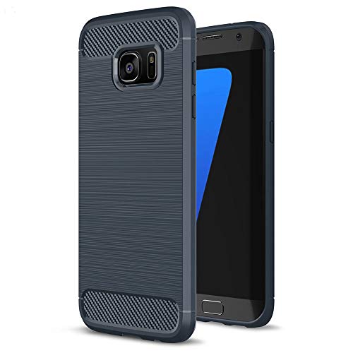 HSP Blaue Brushed Carbon Design Hülle kompatibel mit Samsung Galaxy S7 | Premium TPU (Silikon) Case | Aluminium Optik | Passgenaue, dünne Schutzhülle