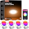 Lumary Smart Recessed Lighting 6 Inch, Canless LED Recessed Lights 13W 1000LM, RGBWW Color Changing LED Downlight with J-Box, Compatible with Alexa & Google Assistant, BT Remote, ETL Listed, 4 Pack