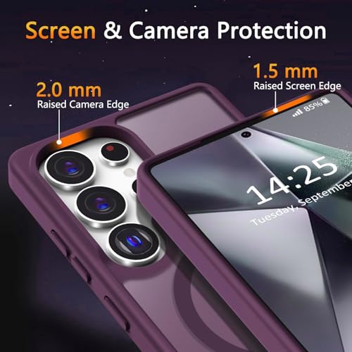 Image of Elzzi Magnetic Guard Designed for Samsung S25 Ultra Case Translucent Matte Hard PC + TPU Back Cover [Compatible with MagSafe] Anti-Scratch Phone Case (Wine Red)