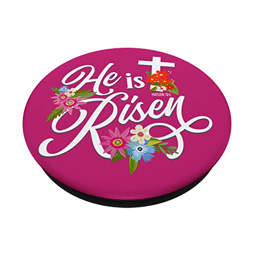 He is Risen, Easter, Christian Clothing Matthew 28:6 PopSockets Swappable PopGrip, Black - Image 2