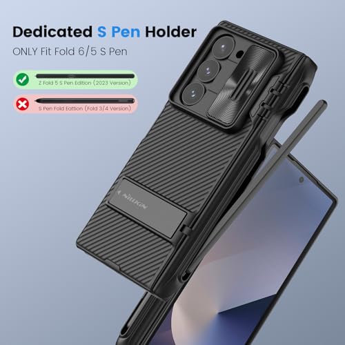 Image of Nillkin Samsung Galaxy Z Fold 6 Case with S Pen Holder & Hinge Protection [Metal Kickstand] [Slide Camera Cover] CamShield Pro Slim Protective Case for Galaxy Z Fold 6 5G (Deep Black)