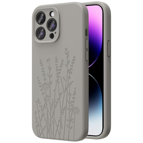 OAOA Engraved for iPhone 14 Pro Case, Light Gray Flower - image 1
