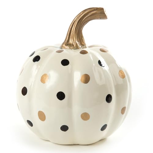 MACKENZIE-CHILDS Ivory Dotty Pumpkin, Decorative Resin Autumn and Halloween Home Decor