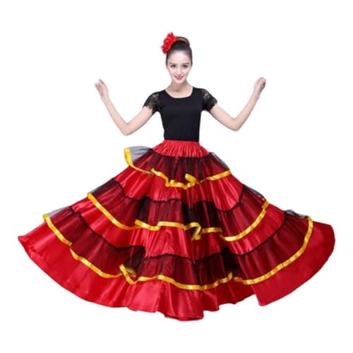 GAOSHA Falda de danza del vientre para mujer, para actuaciones folclóricas de ballet mexicano, cintura elástica, poliéster, longitud hasta el suelo, 180 grados, sólida, tamaño alfa, tipo de cuerpo