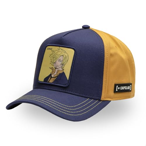 Gorra Hombre y Mujer de One Piece, Gorra Trucker Luffy, Ajustable con Snapback, Azul oscuro/amarillo mostaza, Talla única
