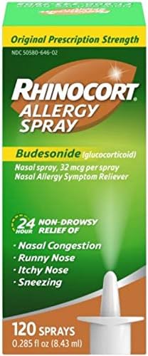 Rhinocort 24 Hour Non-Drowsy Allergy Relief Spray 120 sprays, 0.285 oz (Pack of 3)