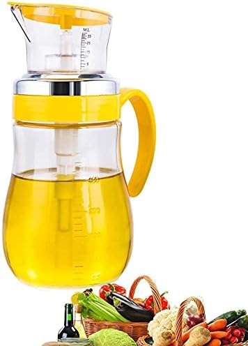 オイルボトル キッチン用オイルディスペンサーボトル、醤油ボトル 酢ボトル 防塵設計 家の装飾 オイルビネガーボトルディスペンサーガラスオリーブオイルボトル漏れ防止オイルボトル透明、スケール測定プレスオイルボトル (Color : Yellow)