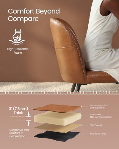 Image of VASAGLE EKHO Collection - Dining Chairs Set of 2, Upholstered Kitchen Chairs, Comfortable Seat, Synthetic Leather with Stitching, Mid-Century Modern, with Storage Pocket, Caramel Brown UKDC190KN01