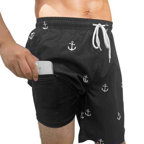 Mens Swim Trunks with Compression Liner 6 Inch Swimming Shorts Stretch Beach Shorts Quick Dry Swim Short2
