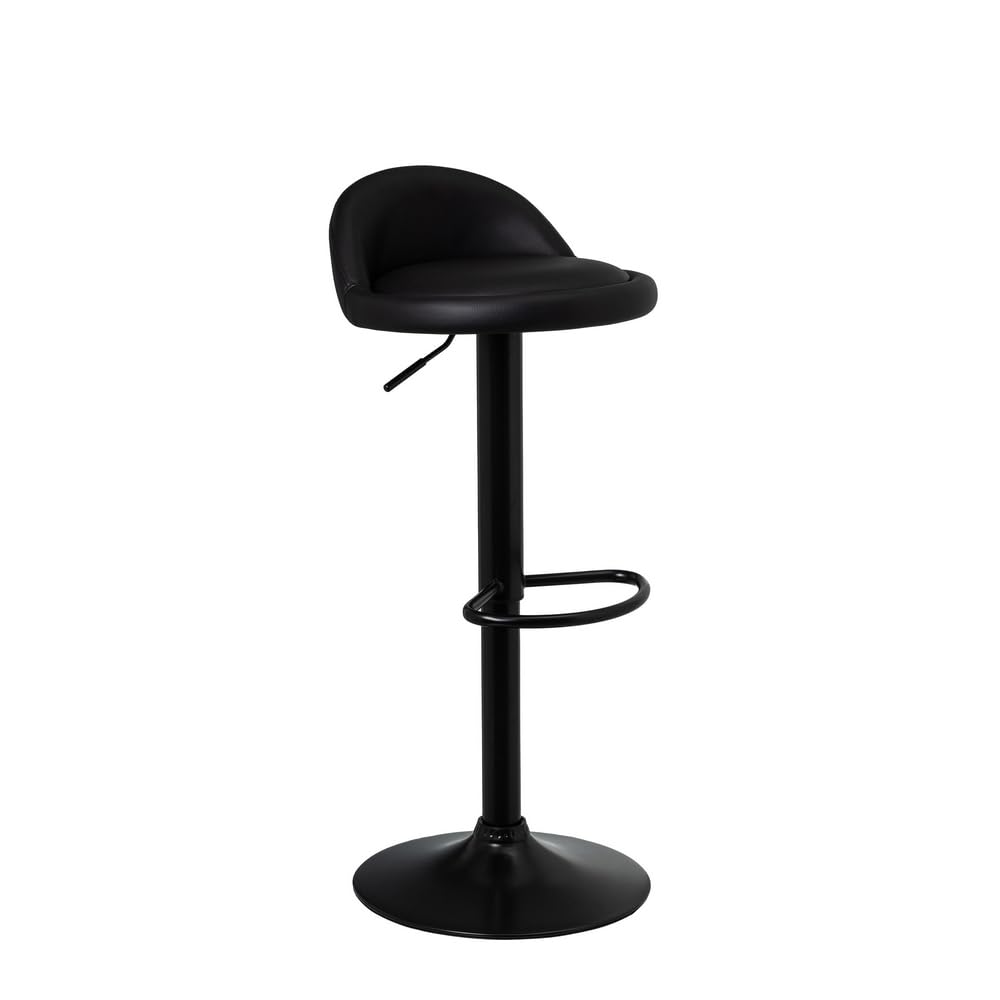 LOLAhome Taburete de Cocina Giratorio en 360°, Silla de Bar Regulable en Altura de 72 a 92 cm, con Respaldo de Polipiel, Estructura Metal Negra y Reposapiés, Negro