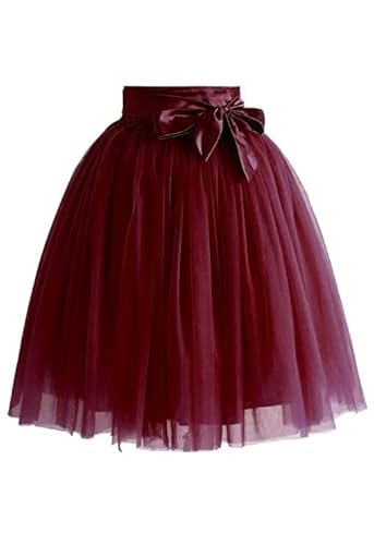 Women's Net Fabric Knee Length Skirt - Stylish and Comfortable Skirts with Bow 22 inch