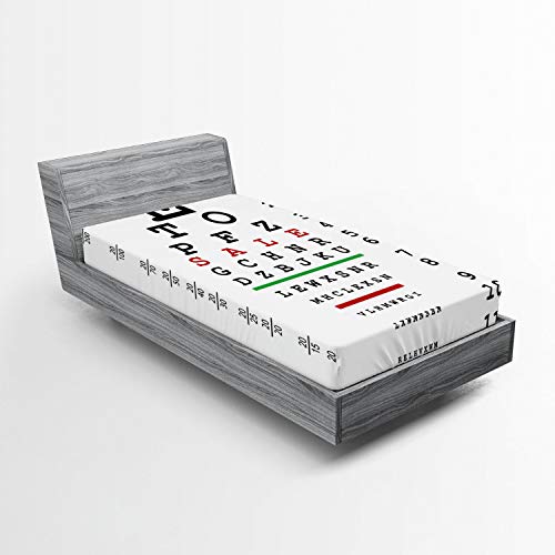 Ambesonne Eye Chart 2 Pack Fitted Sheet, Optical Eye Test Control, Bed Cover All-Round Elastic Deep Pockets 2 Pieces, Package Contains 2 Twin Size Fitted Sheets, Charcoal Grey Green