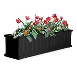 Mayne Cape Cod 4ft Window Box - Black - 48in L x 11in W x 10.8in H - Polyethylene - Built-in Water Reservoir (4841-B)