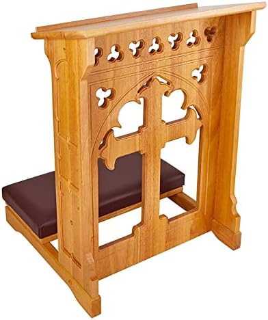 CatholicStore Holy Cross Padded Kneeler, Medium Oak Stained Solid Maple