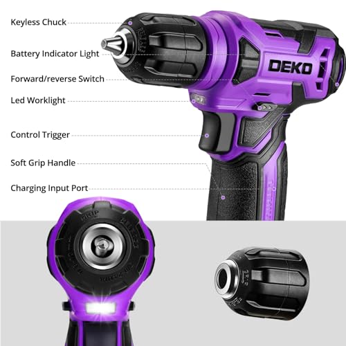 Image of Tool Set: Tool Kit with 8V Cordless Drill, Hand Toolbox with storage case, Tool set for Home Repairs 126 Piece, Purple