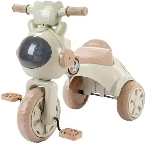 Foldable Toddler Tricycle with LED Light-Up Dome, Pedal-Powered, Ages 1-3 Years (Beige)