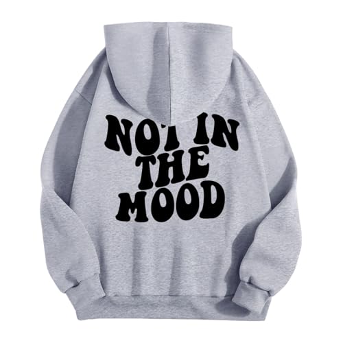 Image of Generisch 2026 Women's Winter Casual Loose Letters Not In The Moon Print Hoodie, Light grey, M