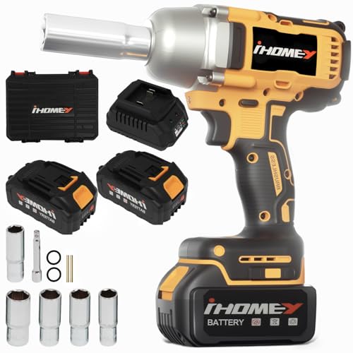 iHomey Cordless Impact Wrench,590Ft-lbs(800N.m) 1/2 inch Brushless Impact Gun,2 Battery,Charger ...