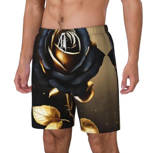 Short de bain fleurs noires et dorées idéal pour le surf