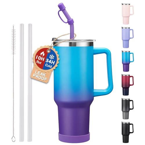 Image of ICIOI 40oz Tumbler with Handle & Straw Lid, Insulated Leak proof Travel Cup | BPA-Free 18 /8 Stainless Steel, Triple-Wall Insulated Cold 34H, Spill Proof Cups with Lids and Straws, Travel Gym Daiyl Mug