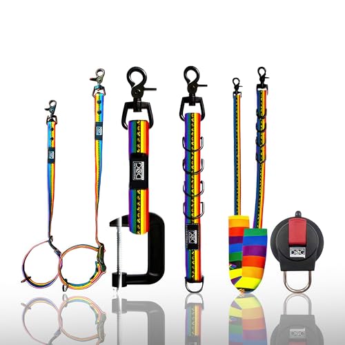 Prestige Elite - Set of 6 - Groomers Helper Grooming Loops for Dogs Groomers - Adjustable Biothane Dog Grooming Belly Band Grooming Noose Extension Strap Suction Cup & Dog Grooming Loop